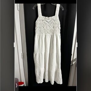 White crochet midi dress. Size L. 100% Cotton. Coastal. Beachy. Like New.